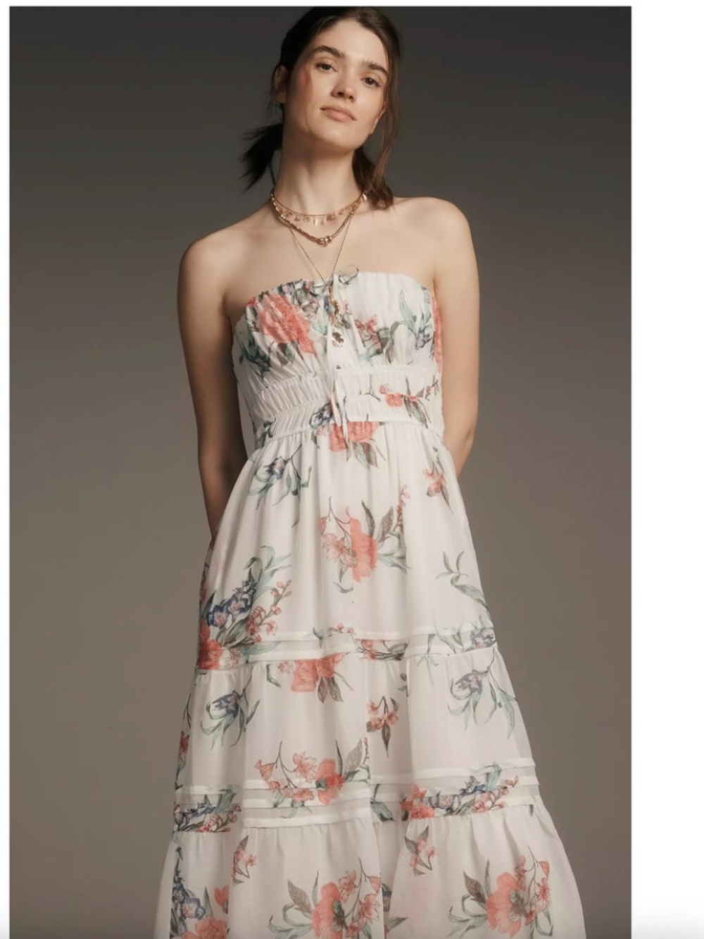 $178 The Somerset Collection Strapless Chiffon Midi Dress Anthropologie M
